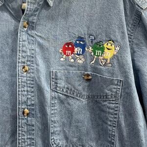 Planet Mars M&M Size S Shirt Button Up Long Sleeve Blue Pointe Chambray Denim